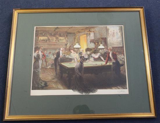Maurice Neumont (1868-1930) Soiree in a billiards room 19.5 x 14in.
